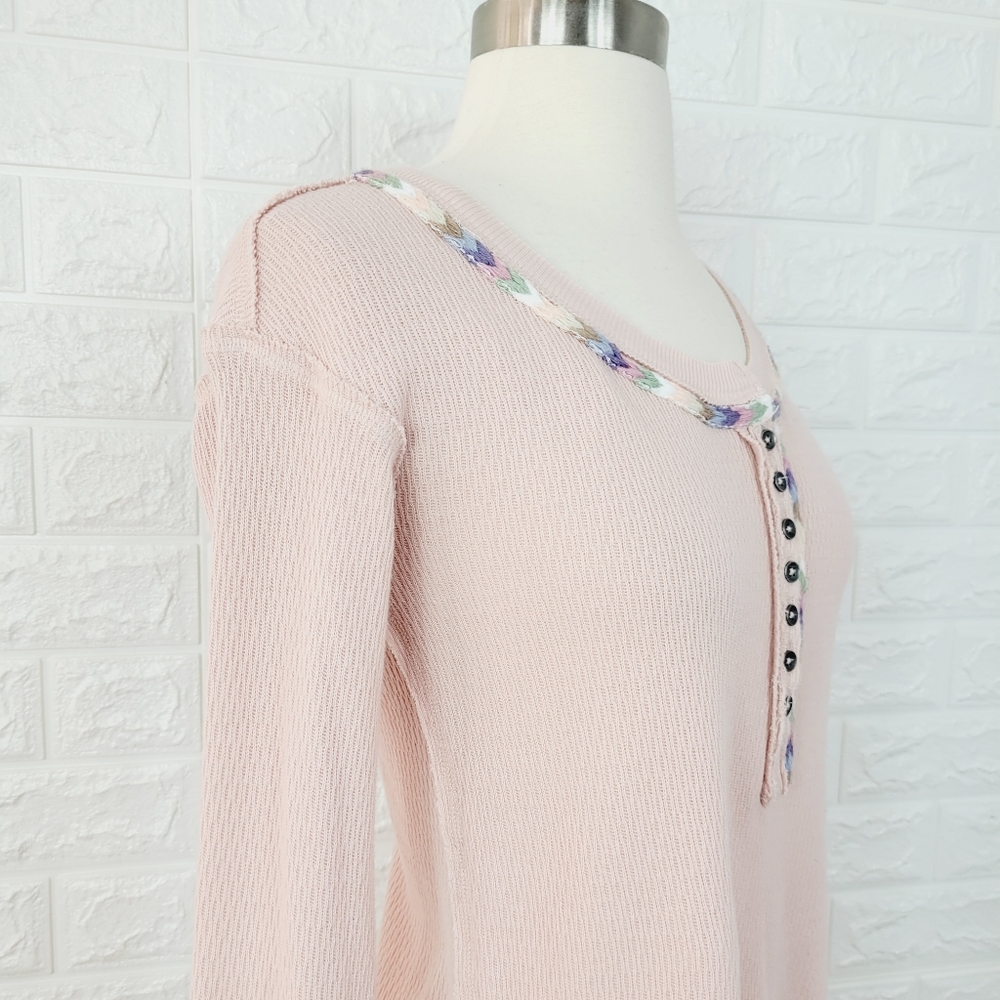 Nwt FREE PEOPLE Rainbow Thermal Henley Top | Pink | Size- XS - Picture 8 of 12